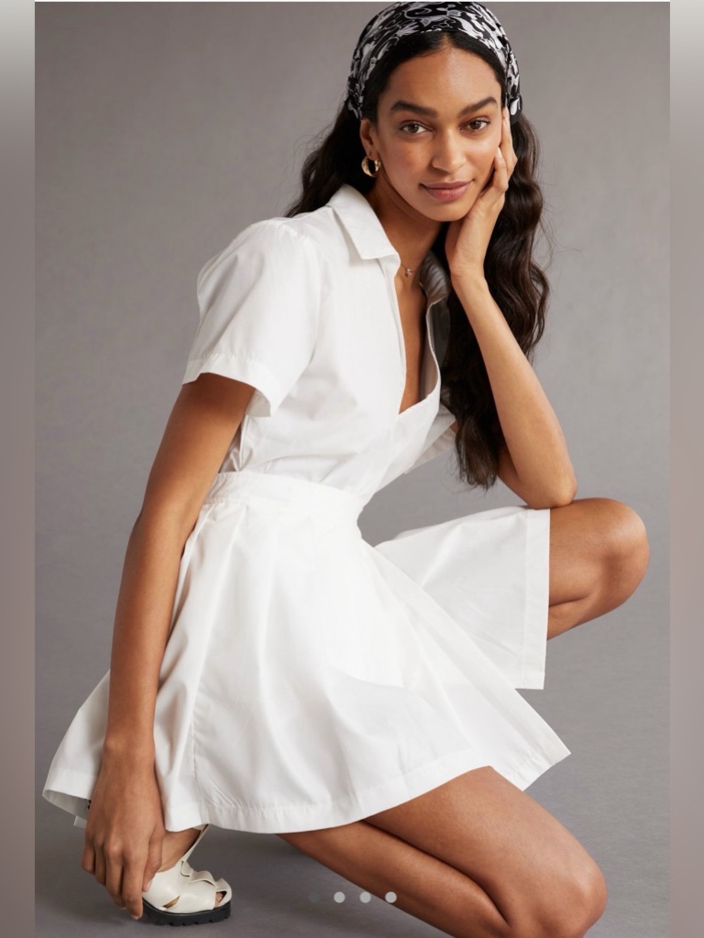 En Saison Noemi White Short Sleeve Wrap Romper Pleated shirt dress style xs
